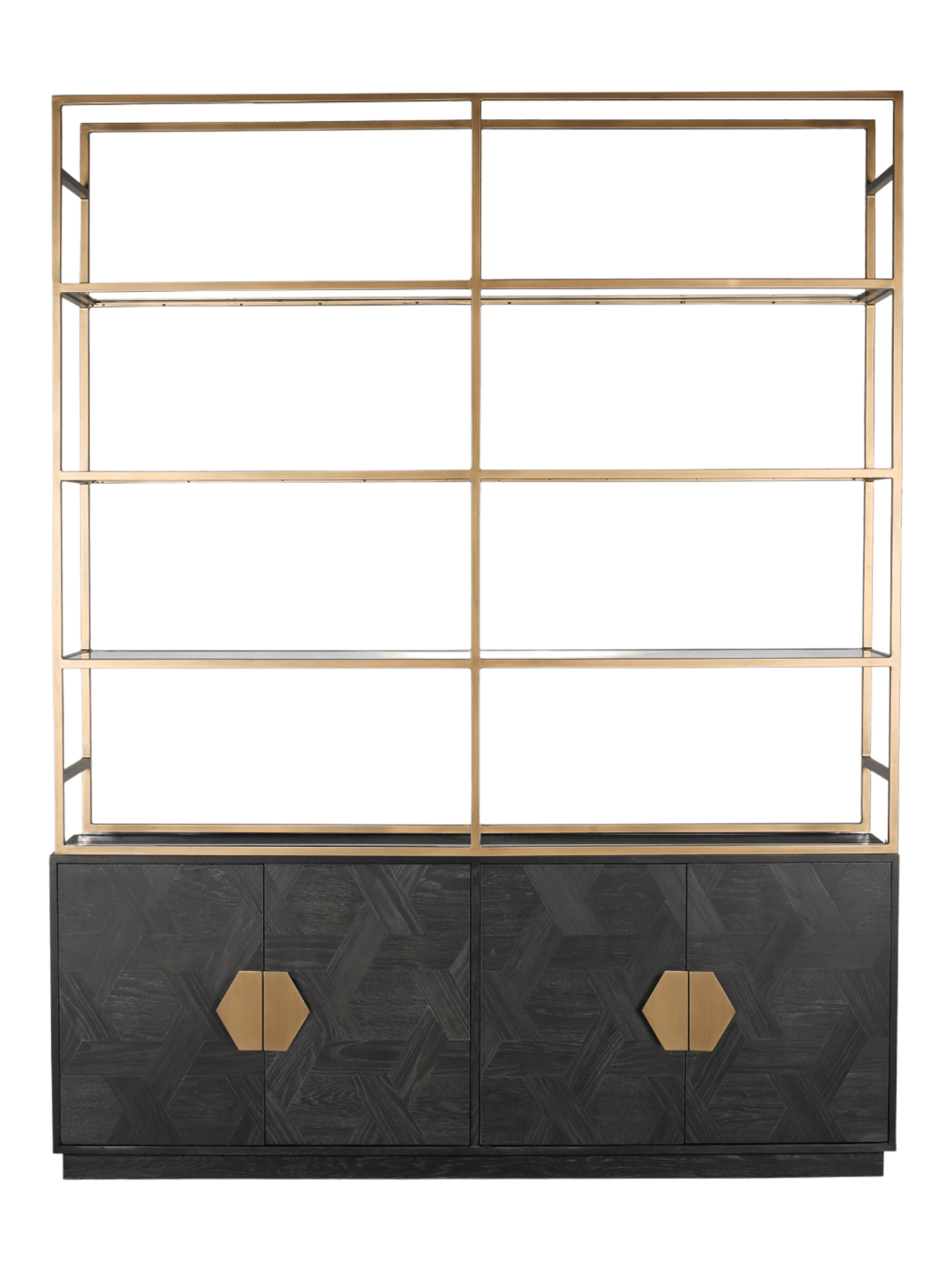 Jorge 4 Door Bookcase Black / Brass With Glass Shelf