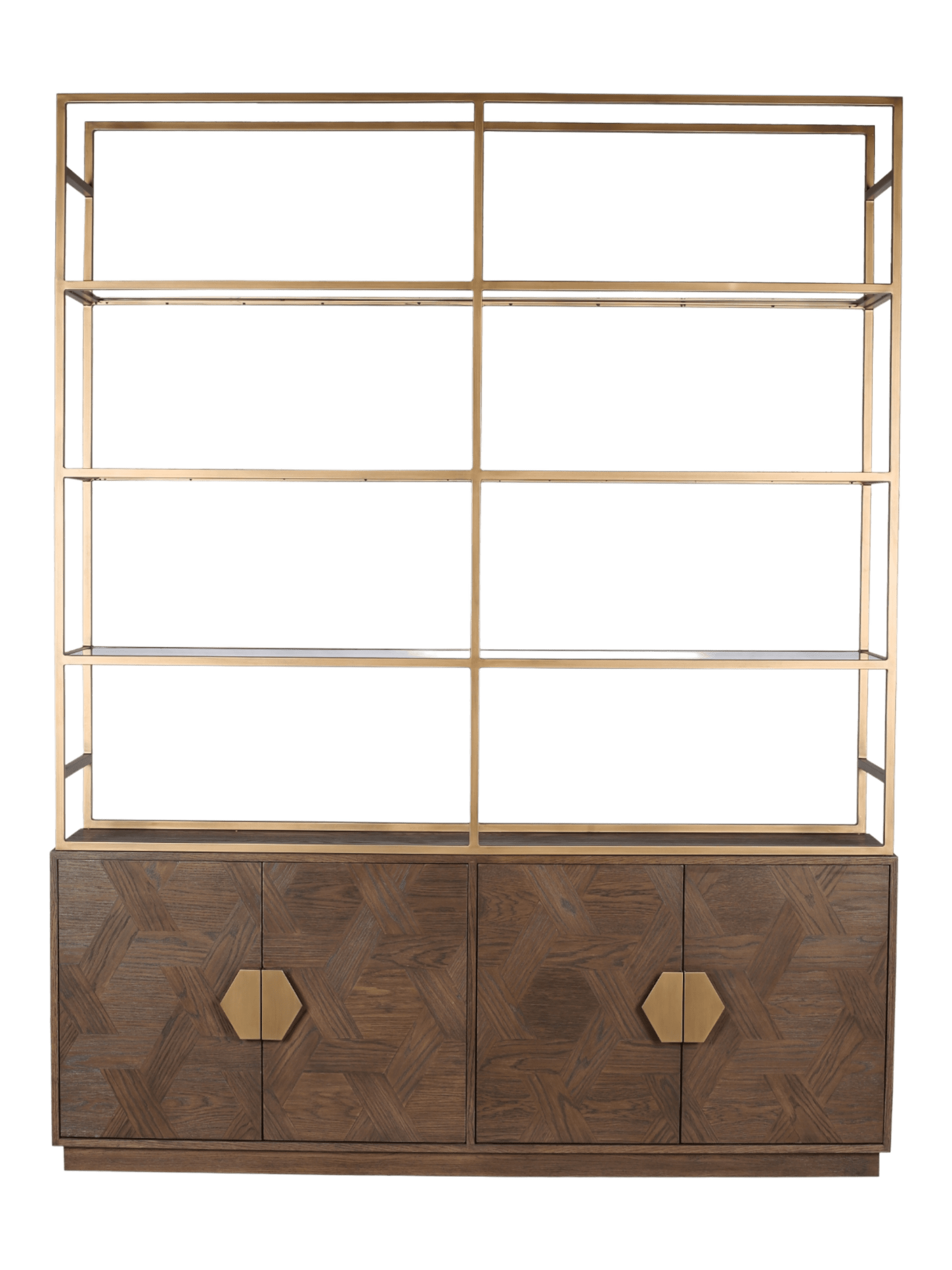 Jorge 4 Door Bookcase Brown / Brass With Glass Shelf