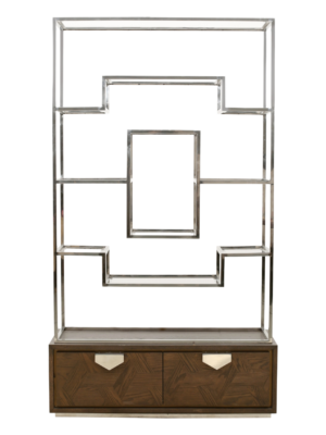 Jorge Display Bookcase Brown / Silver With Glass Shelf