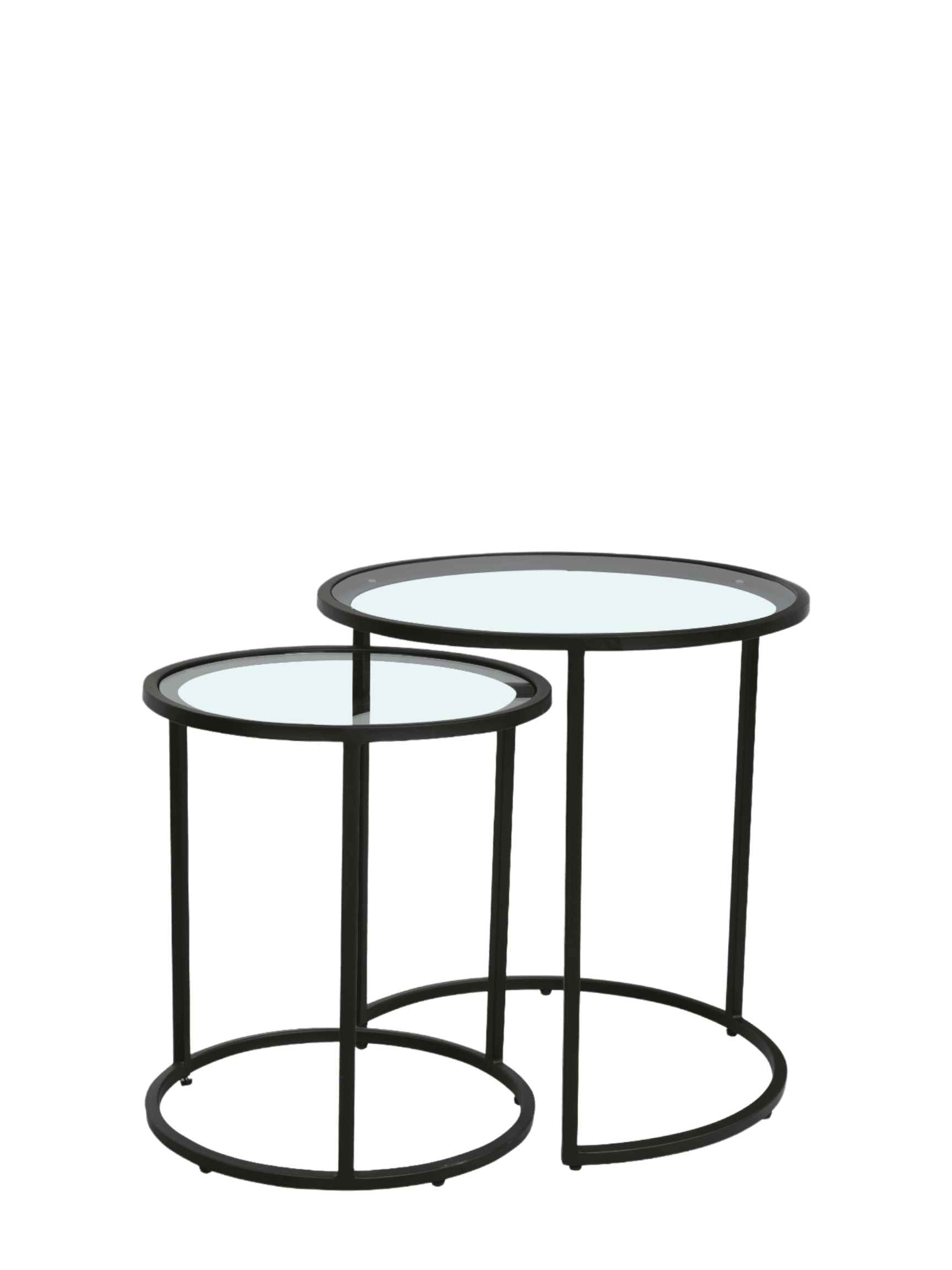 Milan Set of 2 Round Side Table  Glass / Black