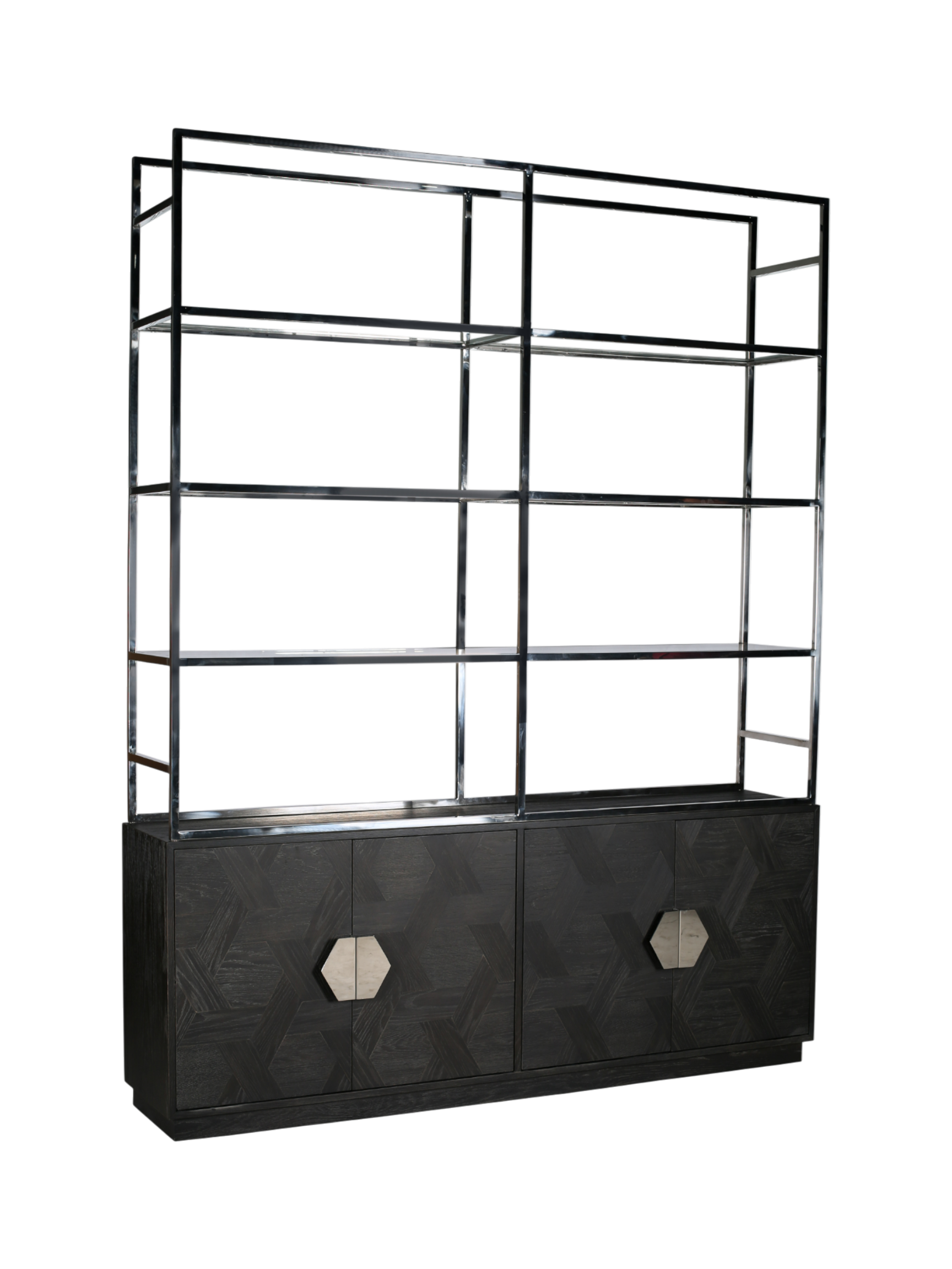 Jorge 4 Door Bookcase Black / Silver With Glass Shelf