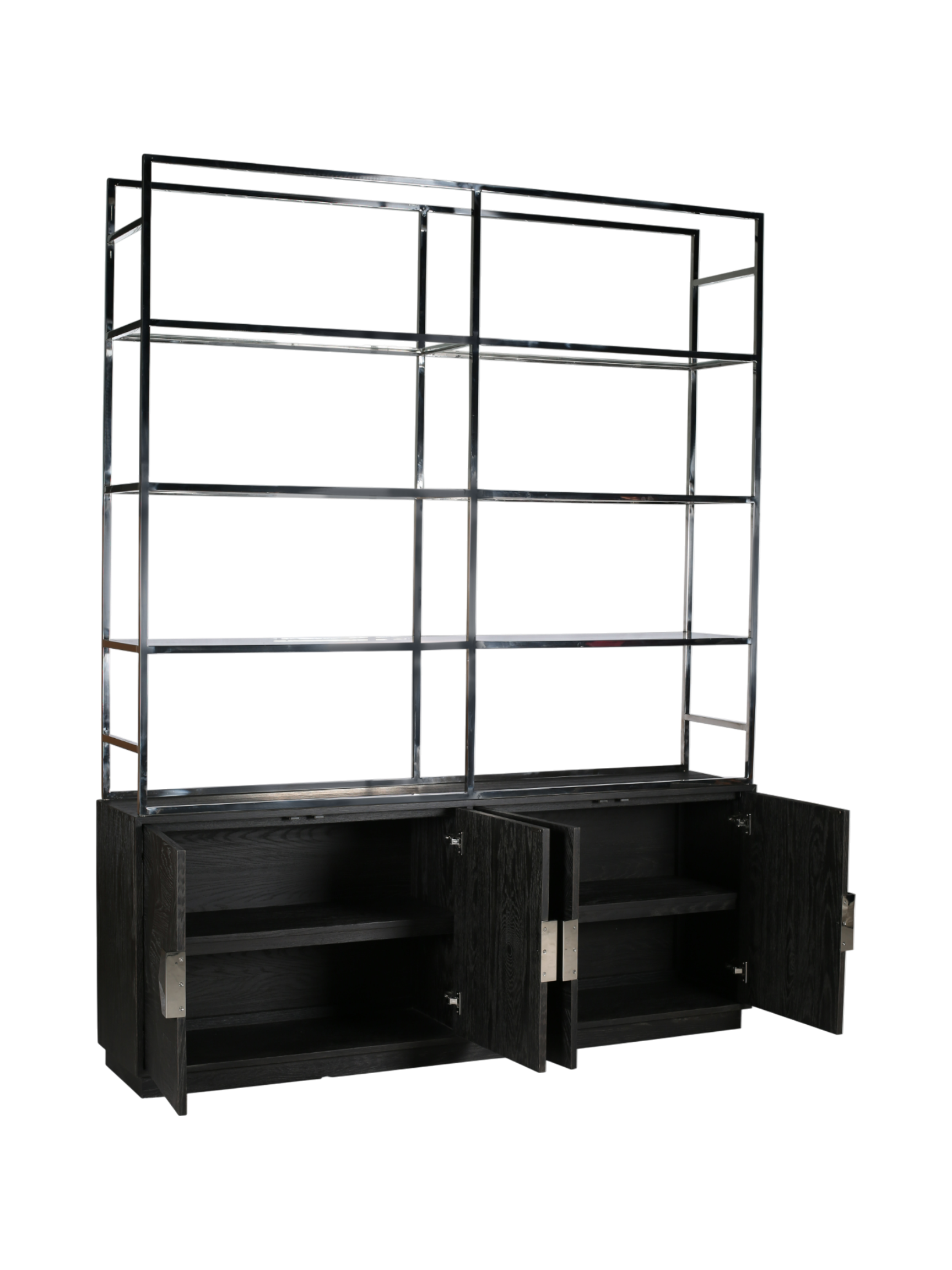 Jorge 4 Door Bookcase Black / Silver With Glass Shelf