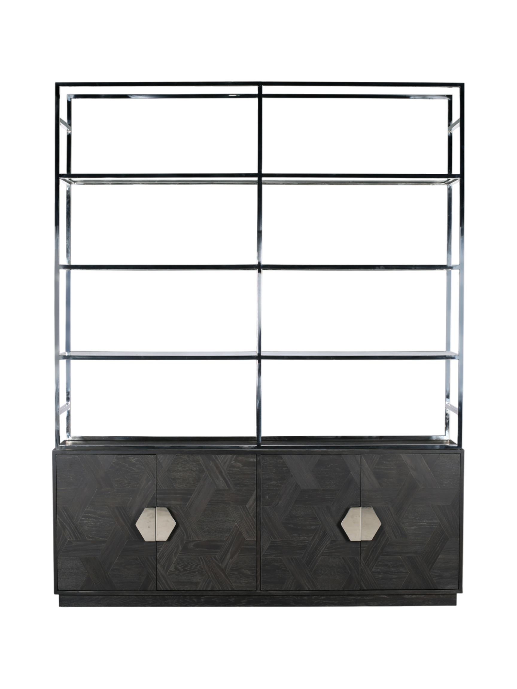 Jorge 4 Door Bookcase Black / Silver With Glass Shelf
