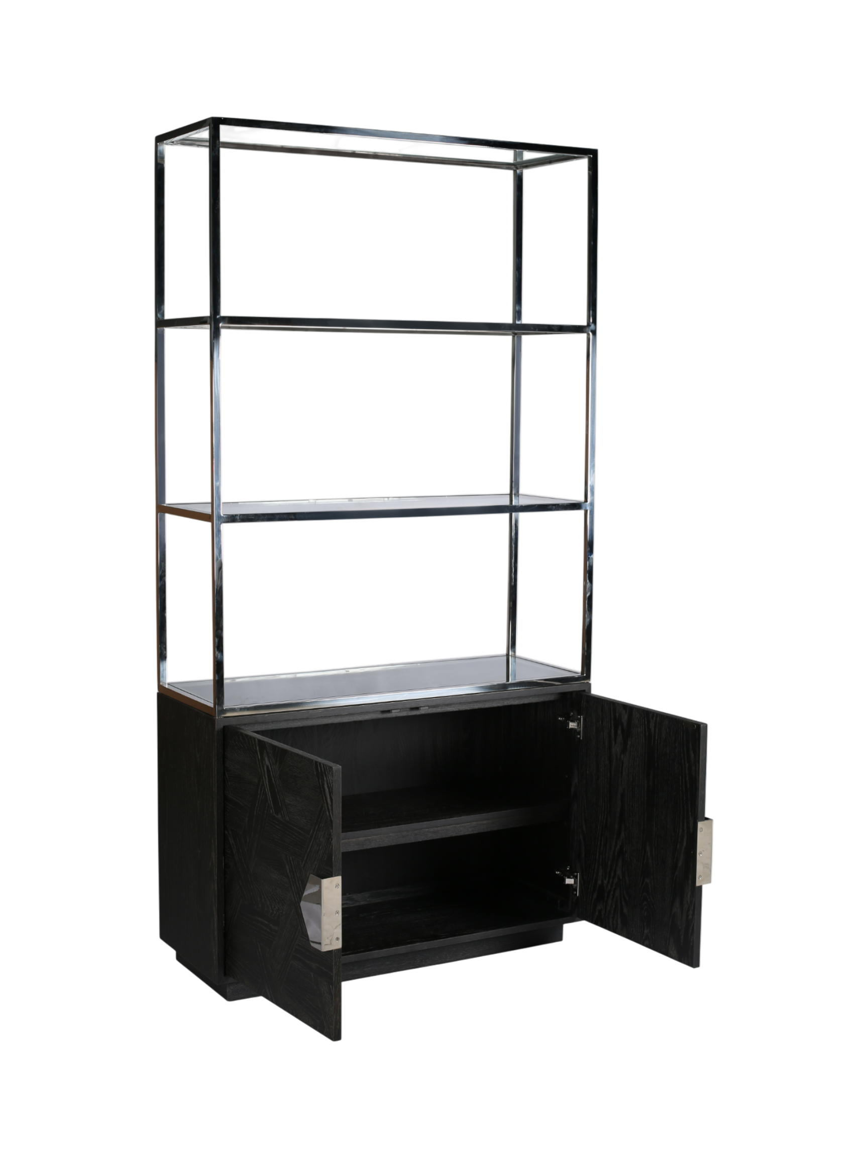 Jorge 2 Door Bookcase Black / Silver With Glass Shelf - Straight Shelf Layout