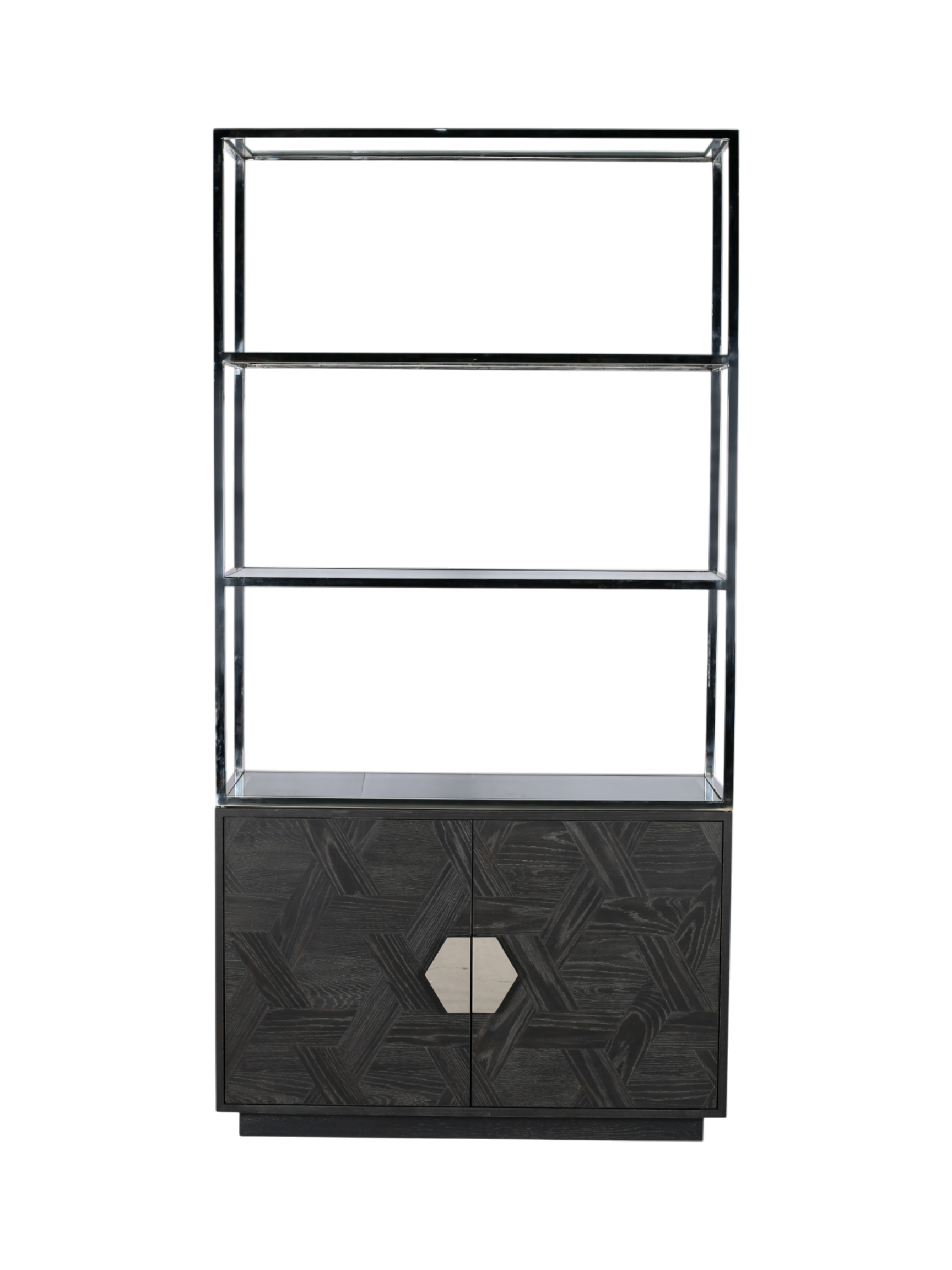 Jorge 2 Door Bookcase Black / Silver With Glass Shelf - Straight Shelf Layout