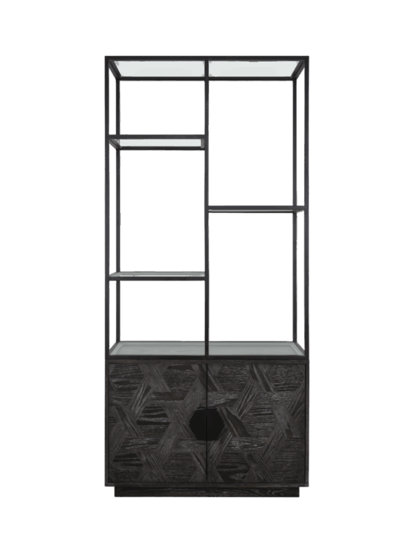 Jorge 2 Door Bookcase Black / Black With Glass Shelf