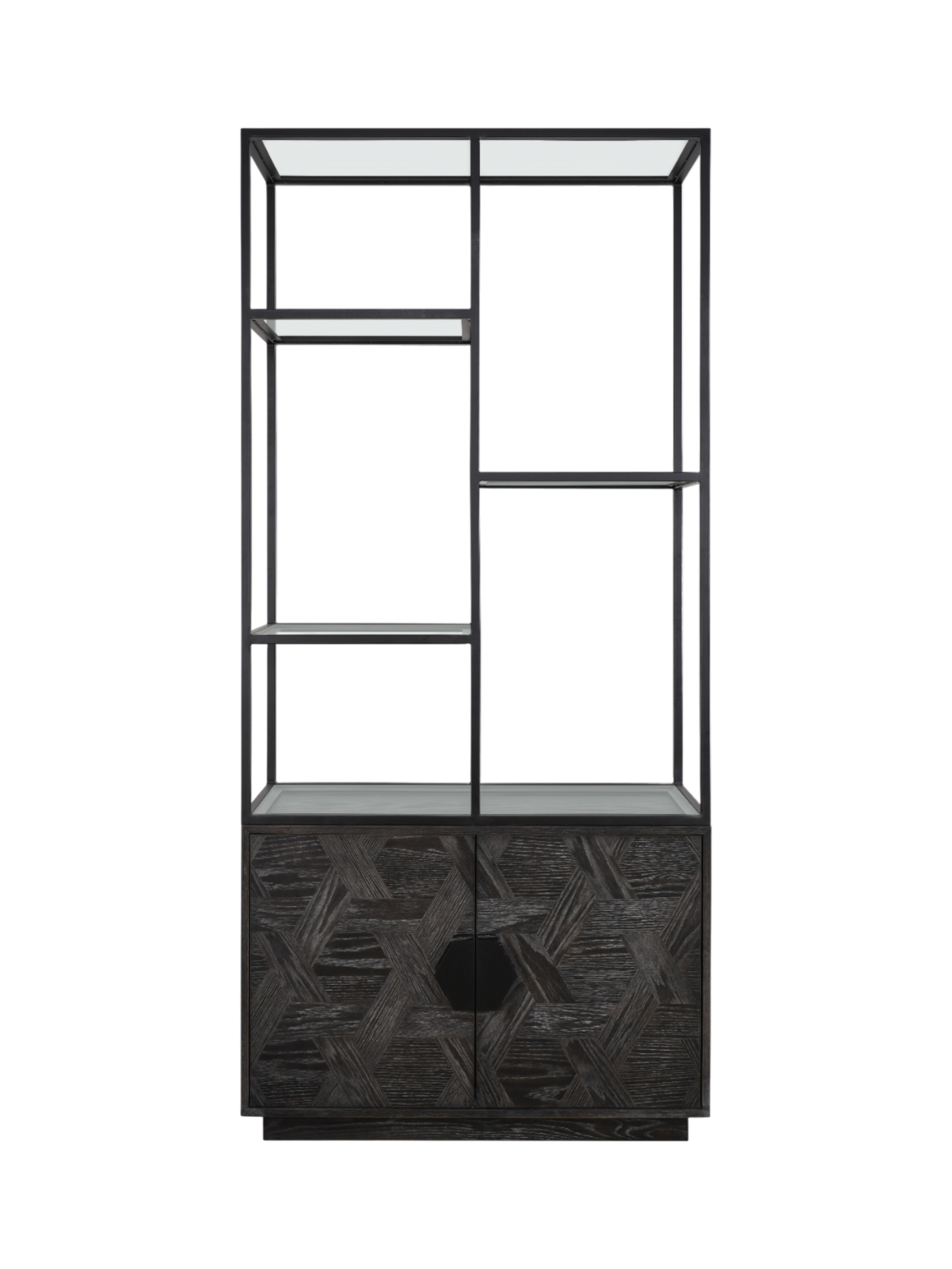 Jorge 2 Door Bookcase Black / Black With Glass Shelf