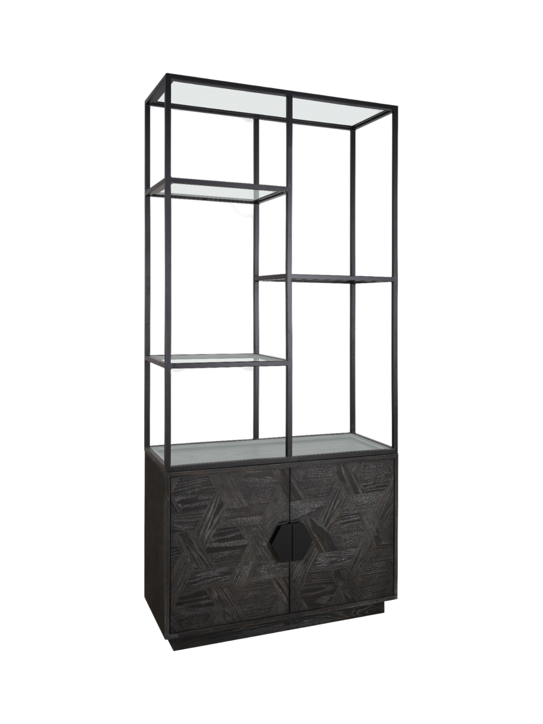 Jorge 2 Door Bookcase Black / Black With Glass Shelf