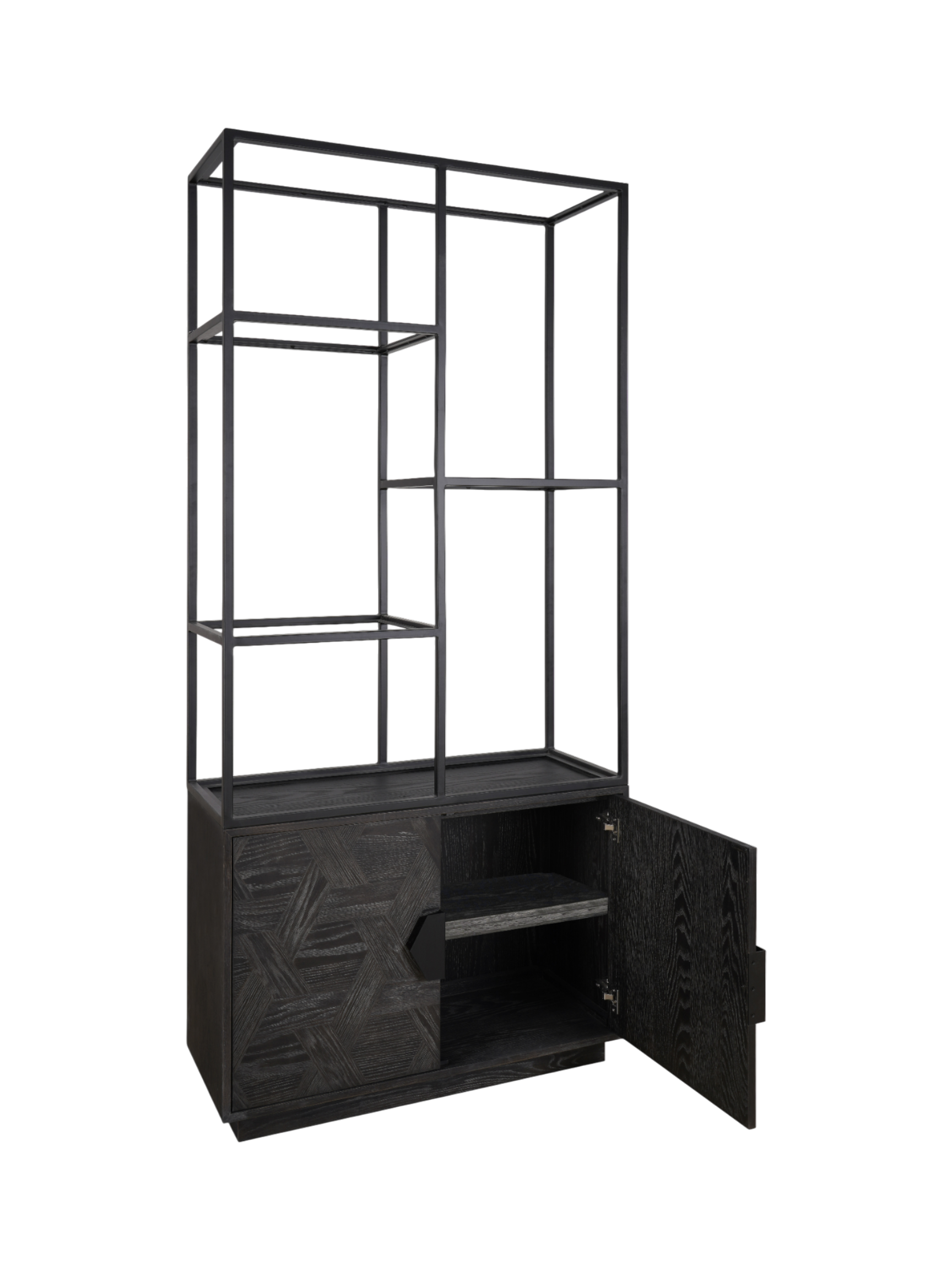 Jorge 2 Door Bookcase Black / Black With Glass Shelf