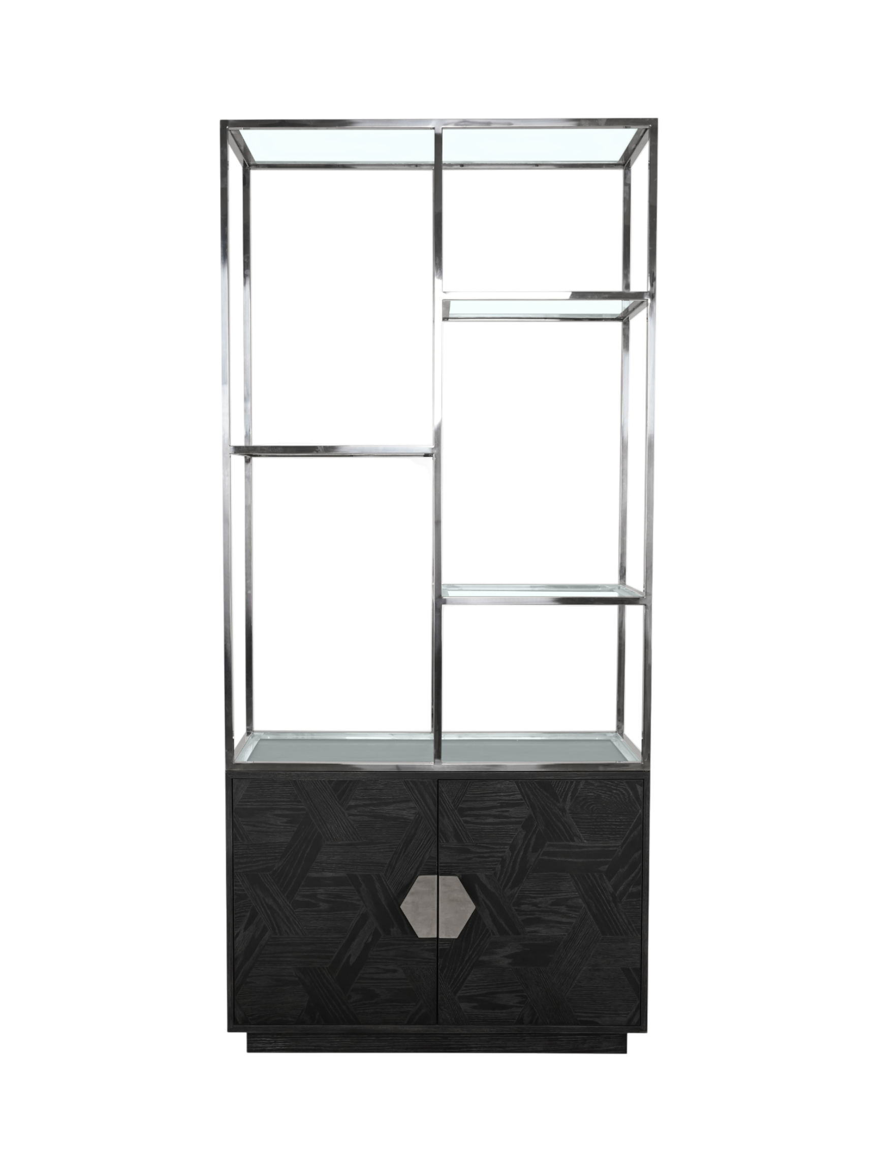 Jorge 2 Door Bookcase Black / Silver With Glass Shelf - Mixed Shelf Layout