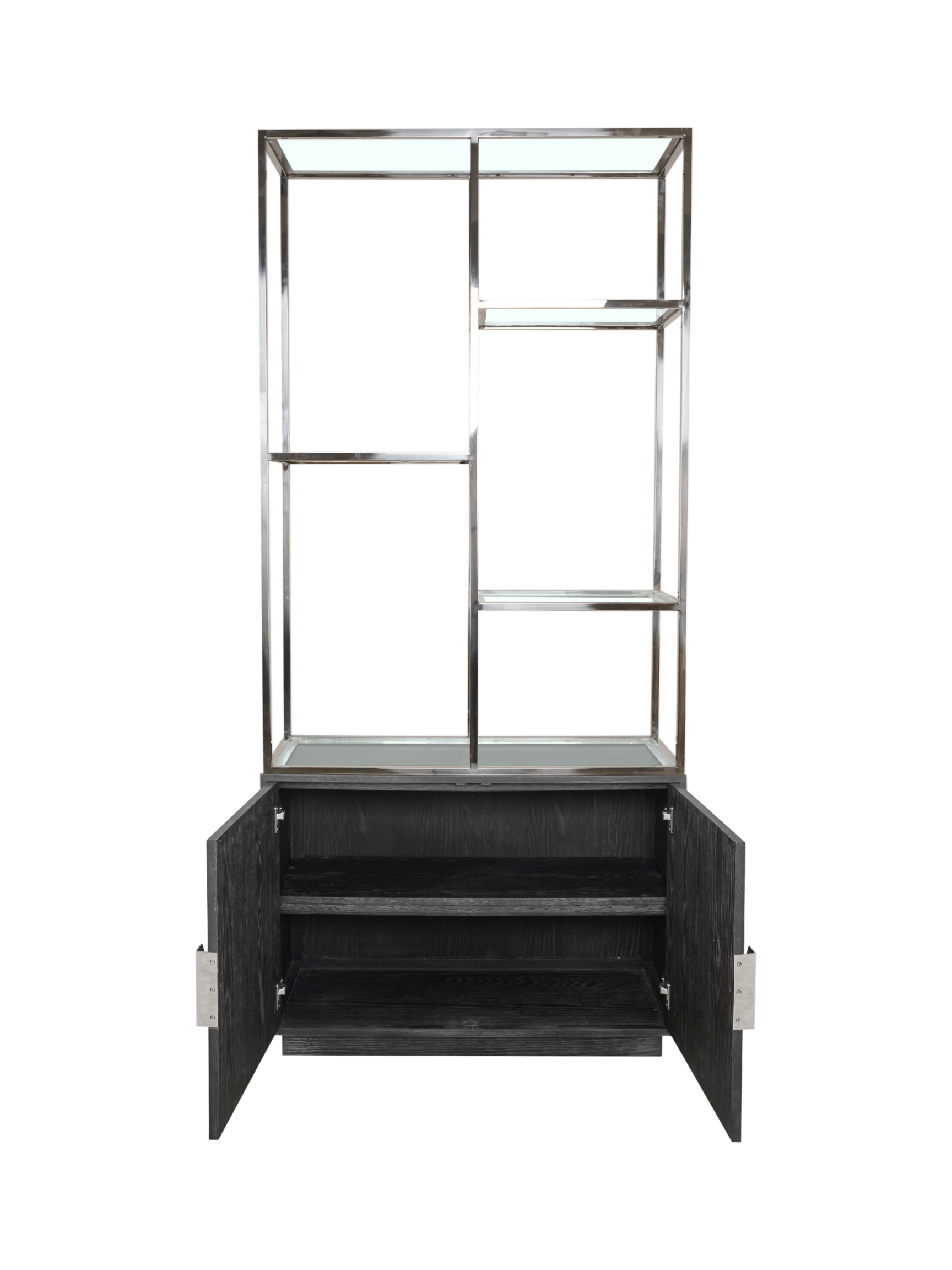 Jorge 2 Door Bookcase Black / Silver With Glass Shelf - Mixed Shelf Layout