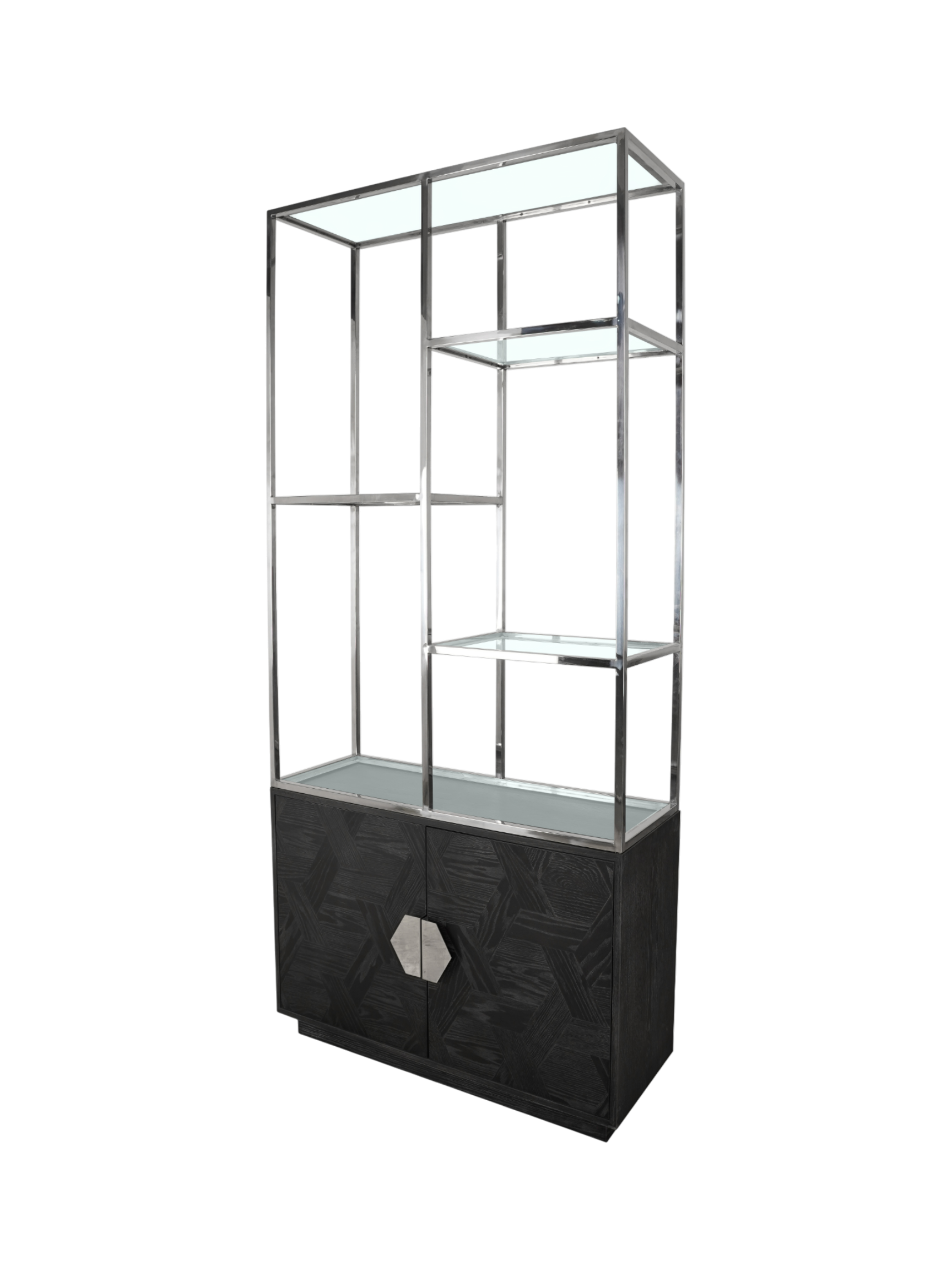 Jorge 2 Door Bookcase Black / Silver With Glass Shelf - Mixed Shelf Layout