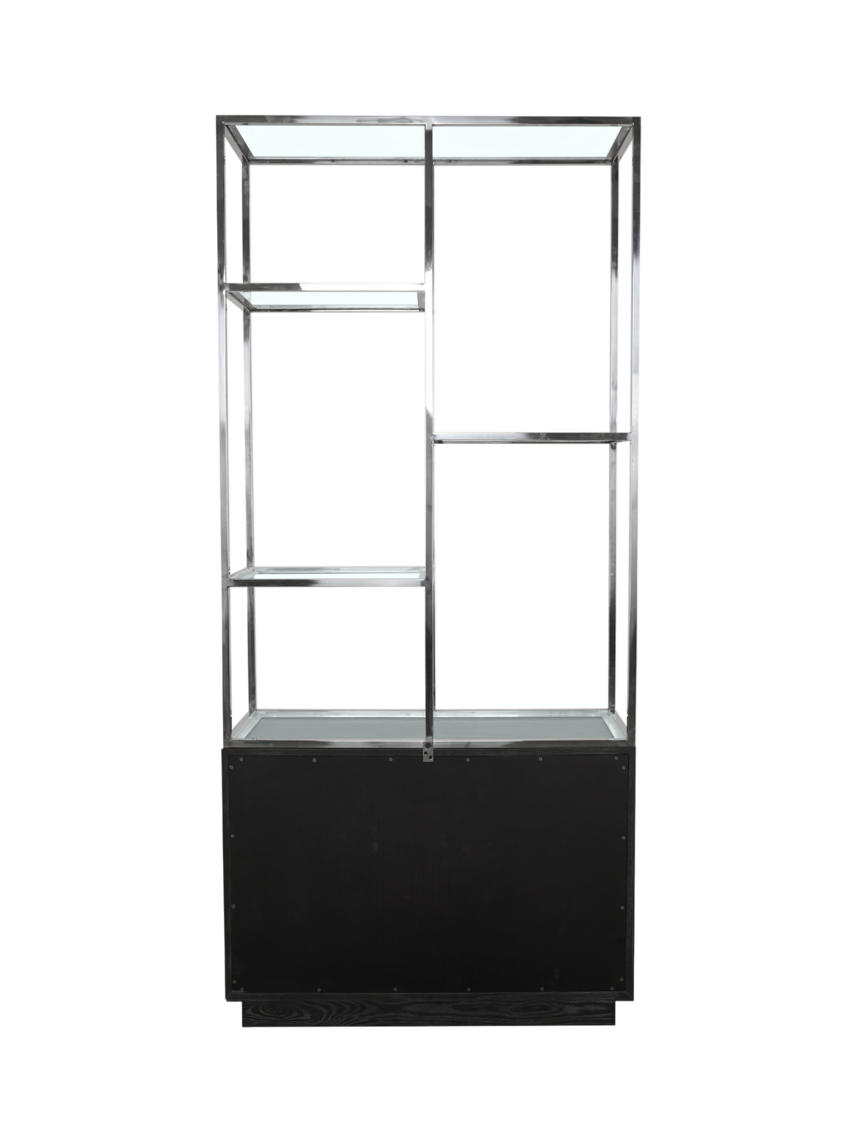 Jorge 2 Door Bookcase Black / Silver With Glass Shelf - Mixed Shelf Layout