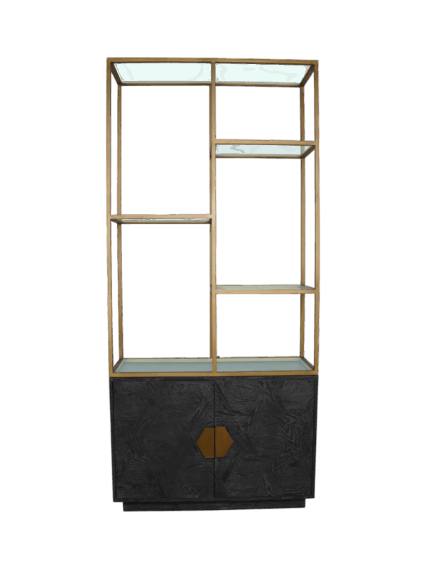 Jorge 2 Door Bookcase Black / Brass With Glass Shelf