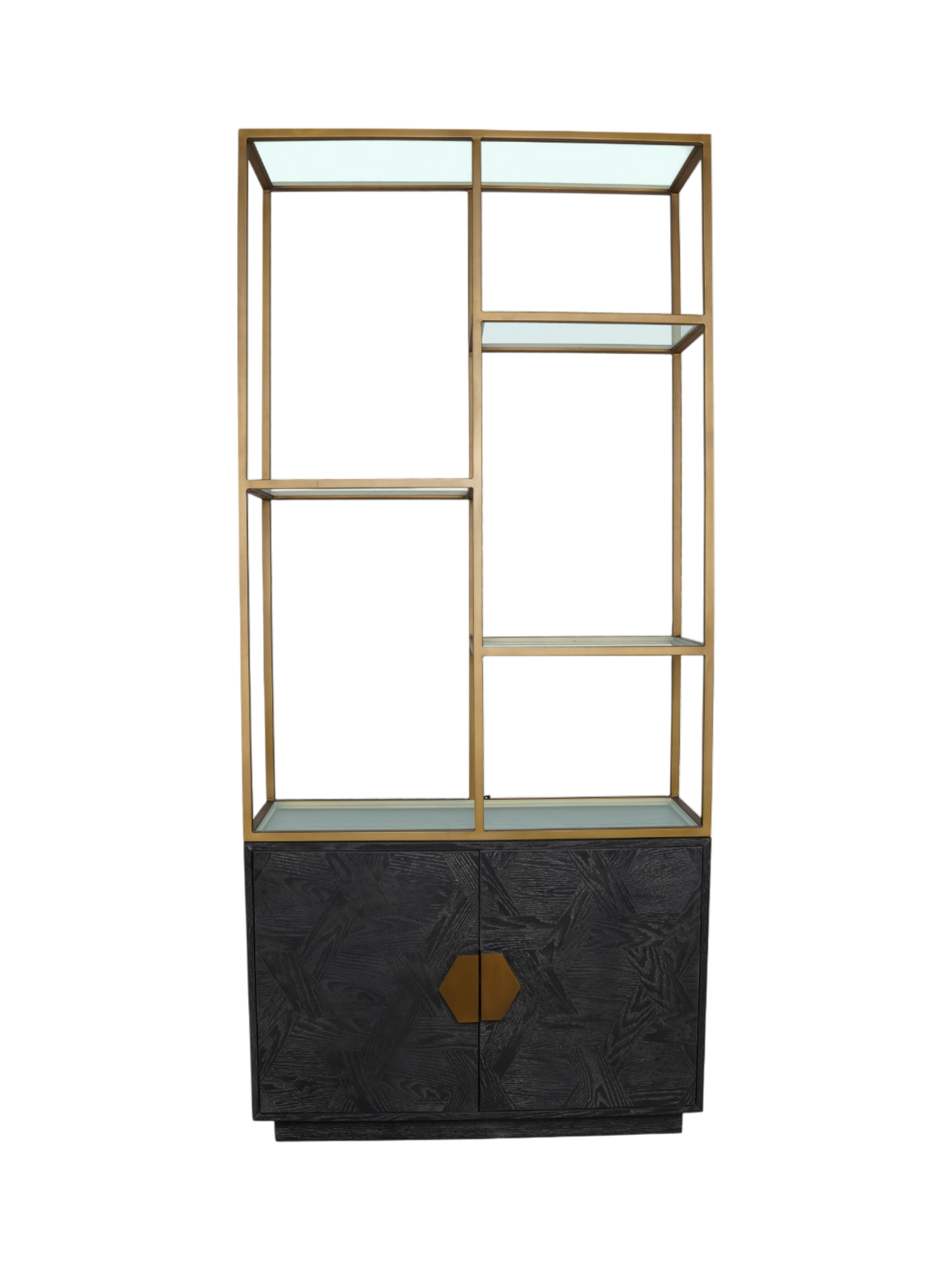 Jorge 2 Door Bookcase Black / Brass With Glass Shelf