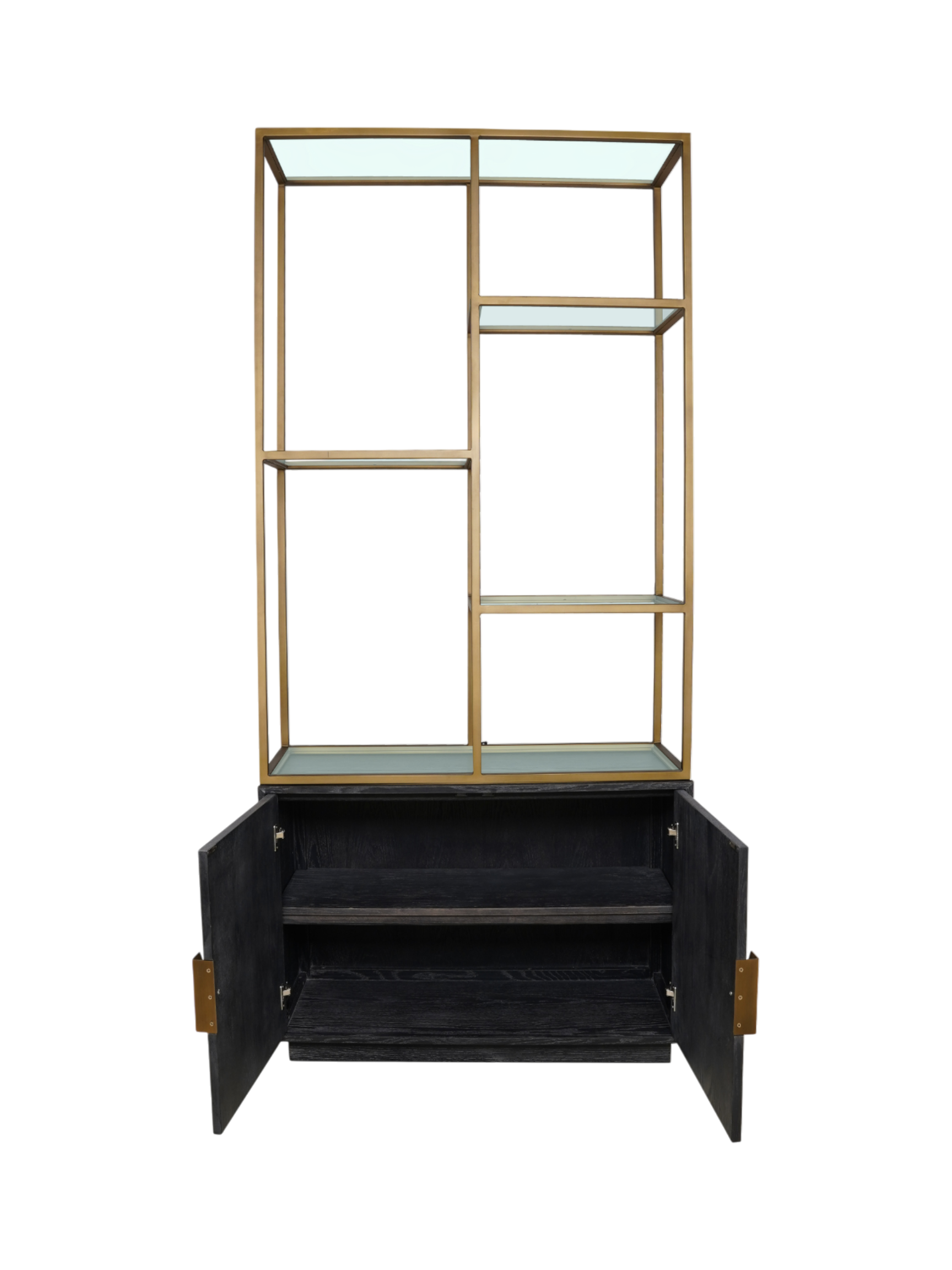 Jorge 2 Door Bookcase Black / Brass With Glass Shelf
