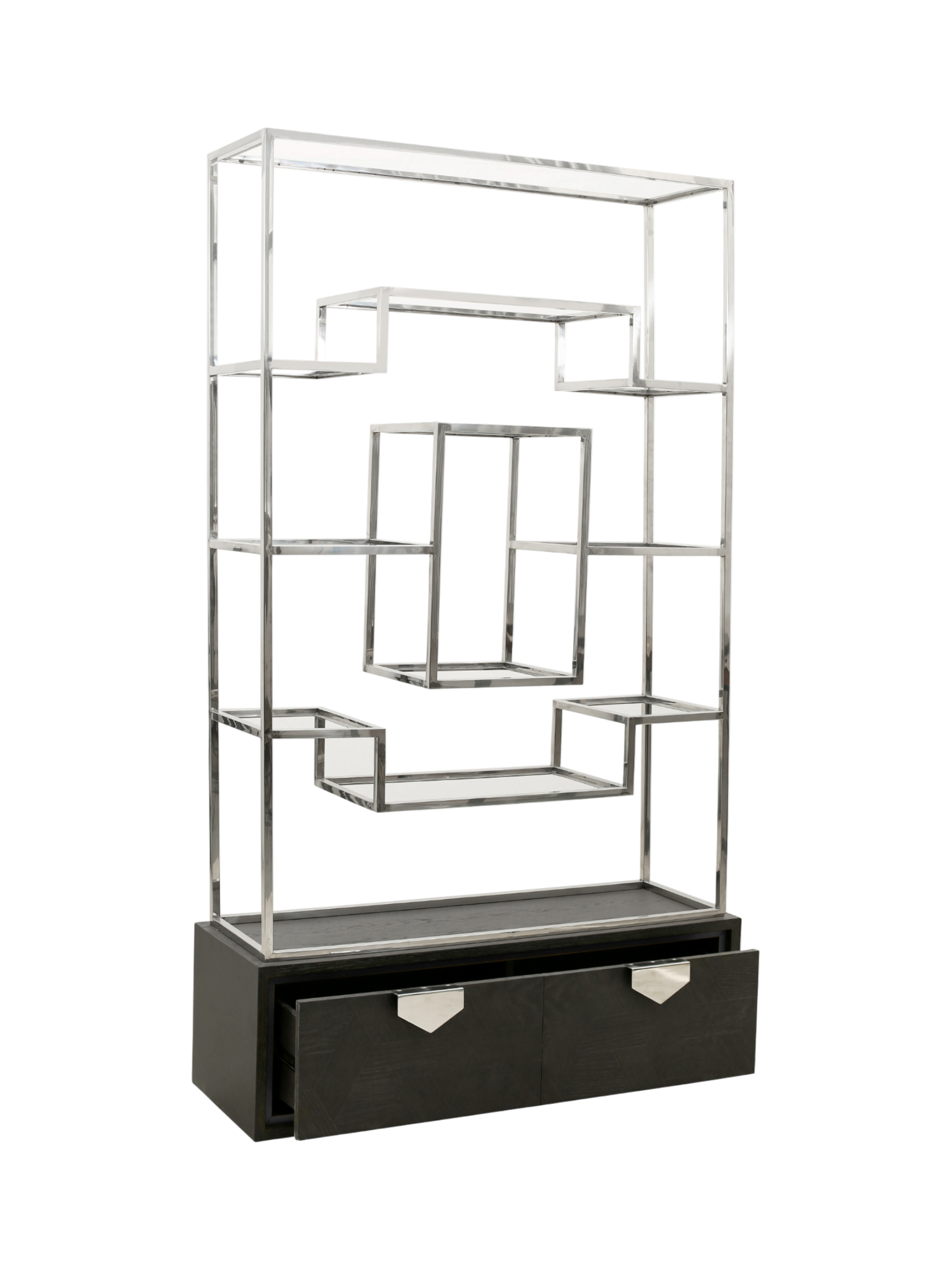 Jorge Display Bookcase Black / Silver With Glass Shelf