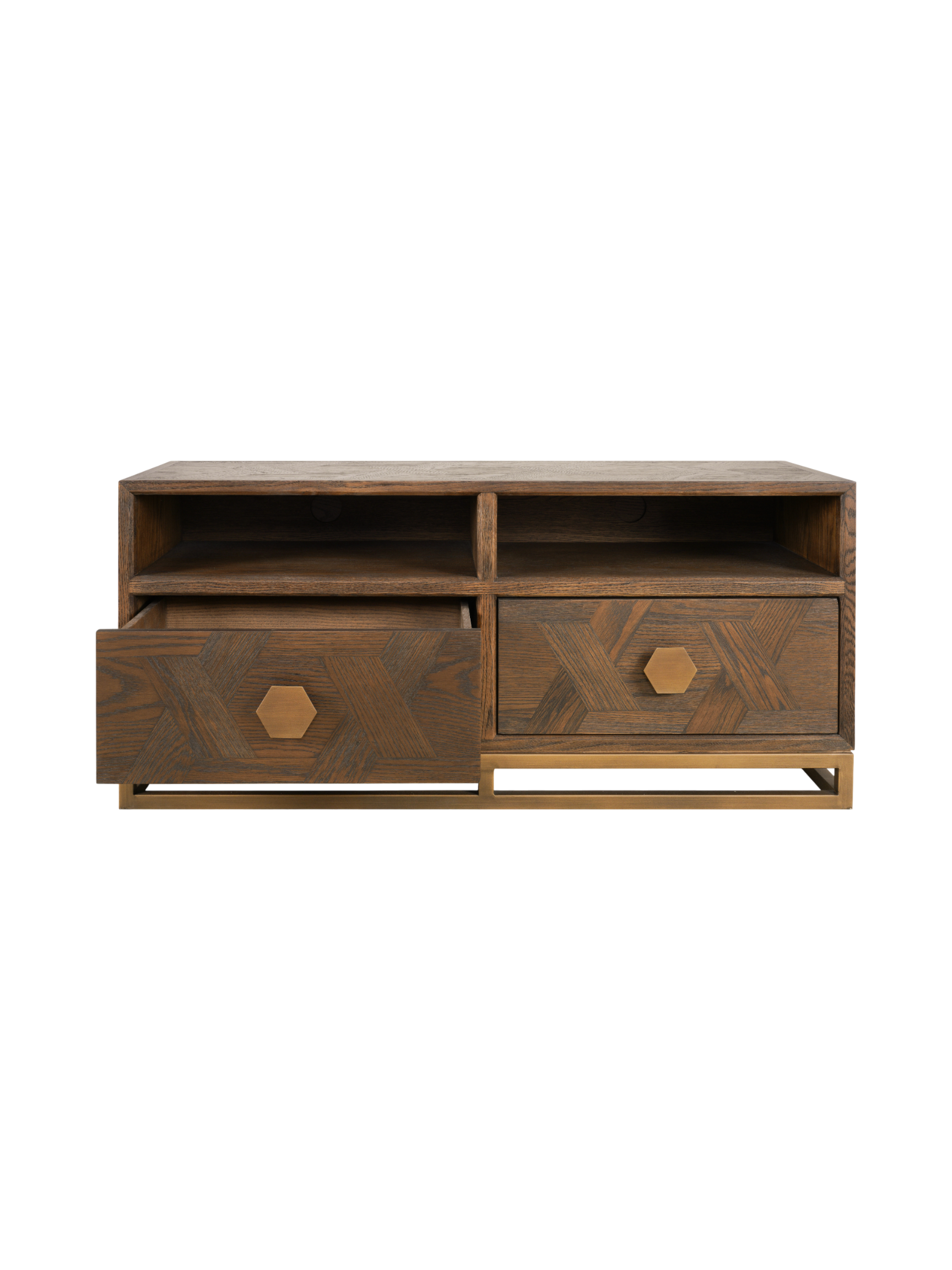 Jorge TV Unit with 2 Drawers, Brown / Brass