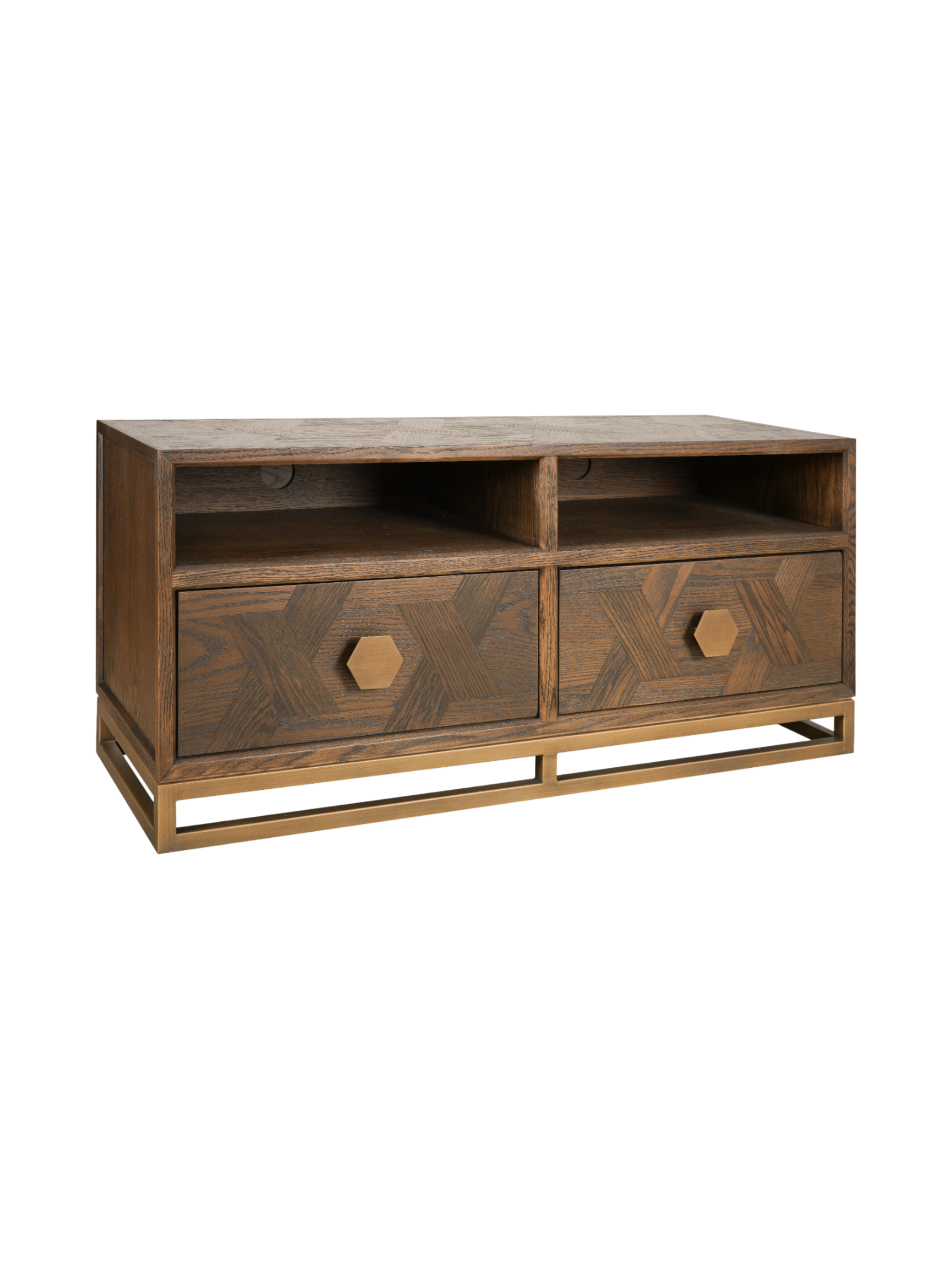 Jorge TV Unit with 2 Drawers, Brown / Brass