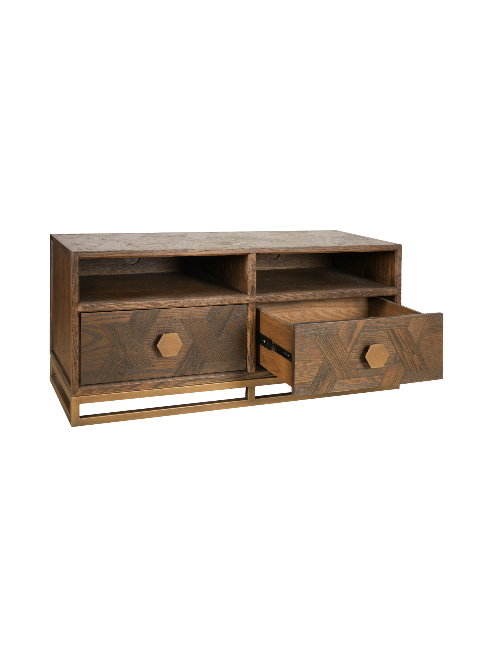 Jorge TV Unit with 2 Drawers, Brown / Brass