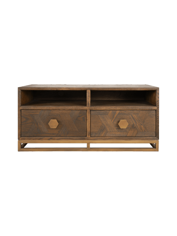 Jorge TV Unit with 2 Drawers, Brown / Brass