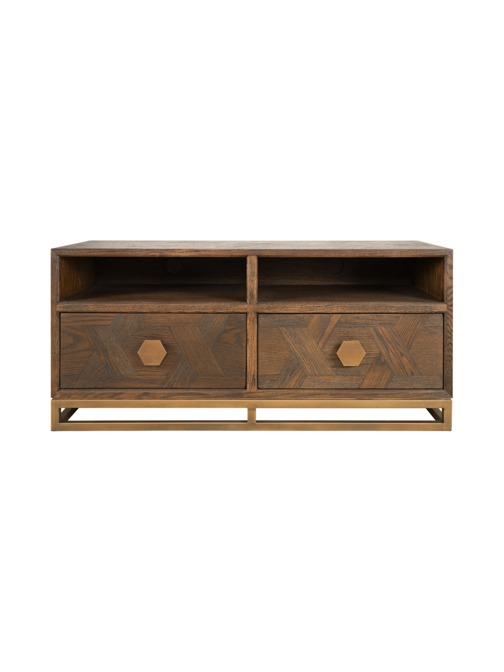 Jorge TV Unit with 2 Drawers, Brown / Brass