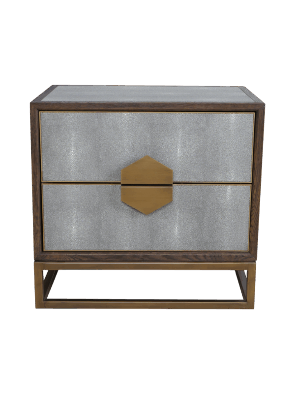 Jorge 2 Drawer Side Table Shagreen / Brown / Brass
