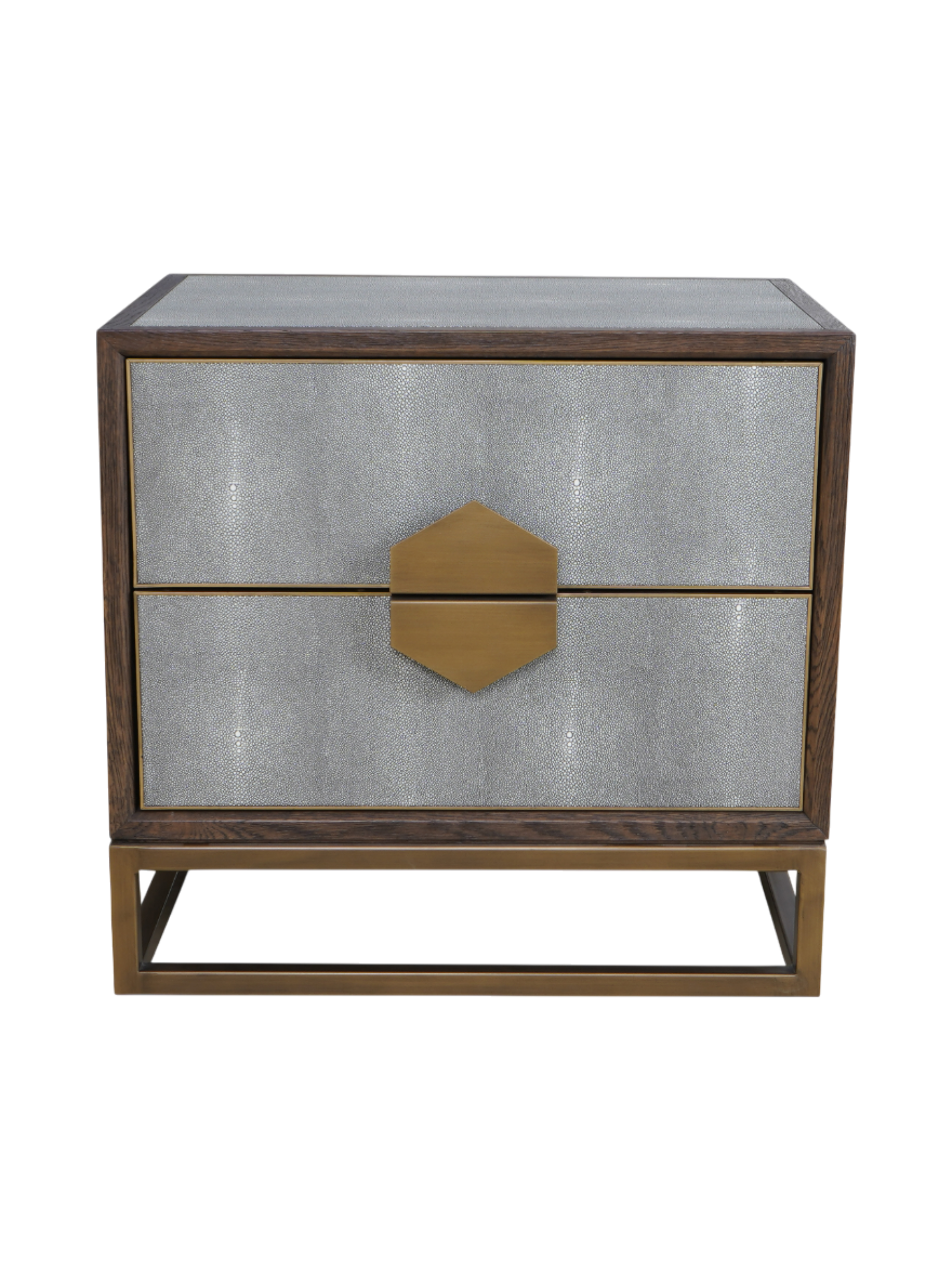 Jorge 2 Drawer Side Table Shagreen / Brown / Brass
