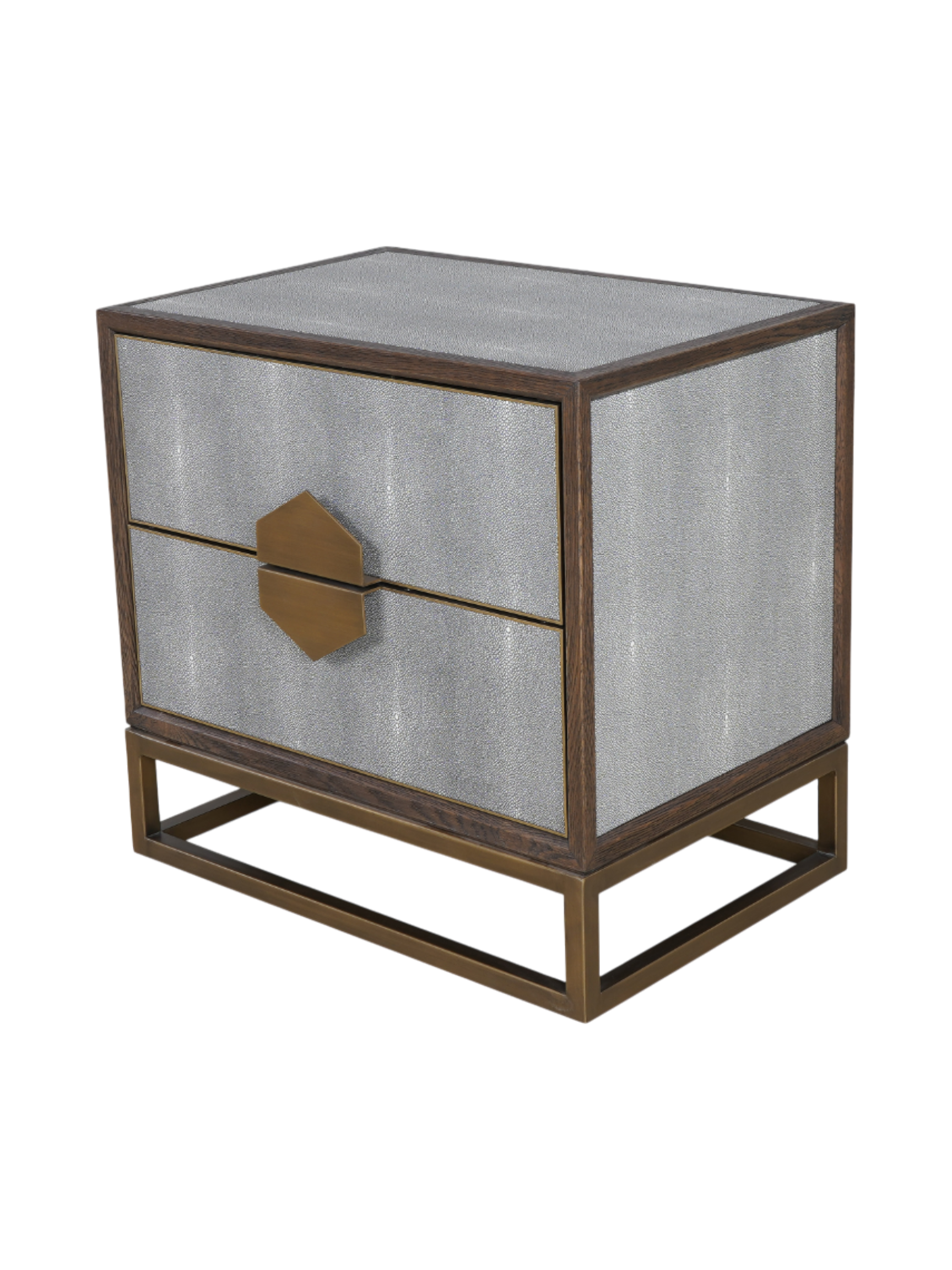 Jorge 2 Drawer Side Table Shagreen / Brown / Brass