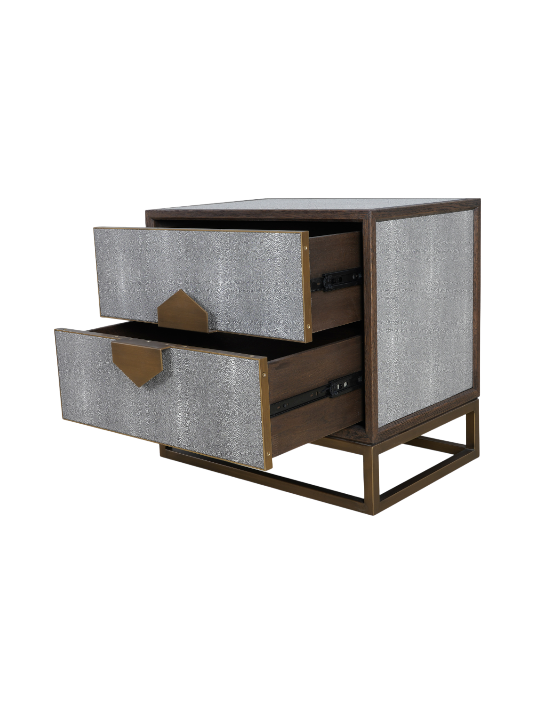 Jorge 2 Drawer Side Table Shagreen / Brown / Brass