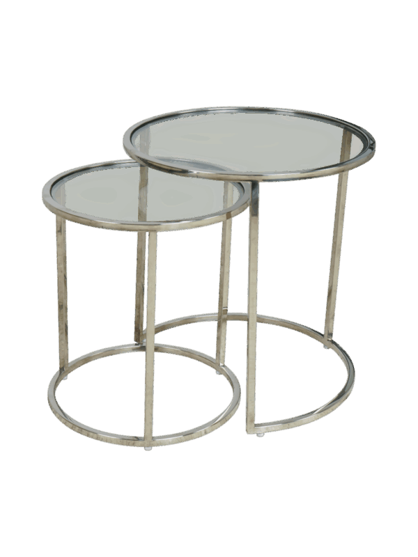 Jorge Set of 2 Round Side Table  Glass / Silver