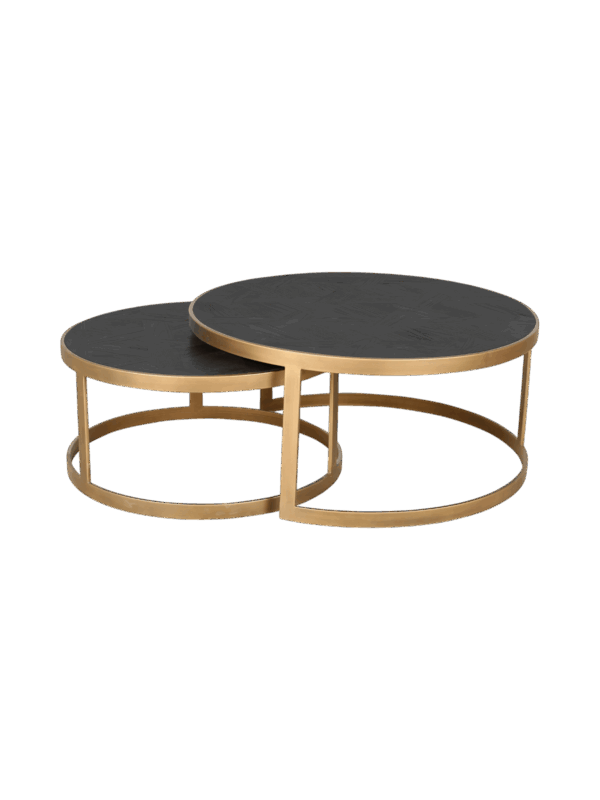Jorge Set of 2 Round Coffee Table Black / Brass