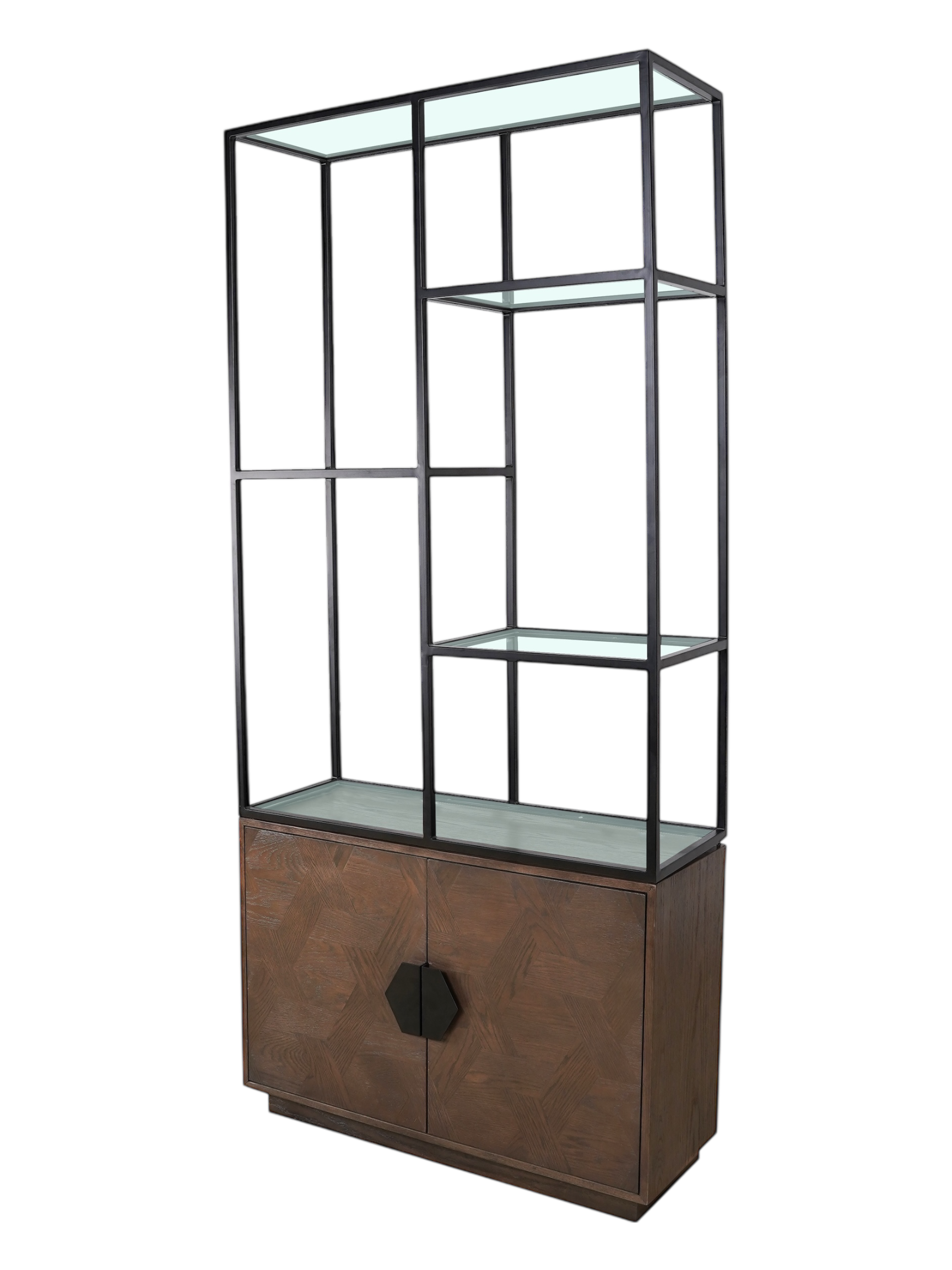 Jorge 2 Door Bookcase Brown / Black With Glass Shelf