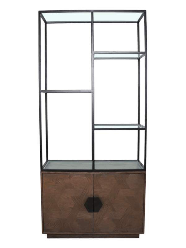 Jorge 2 Door Bookcase Brown / Black With Glass Shelf