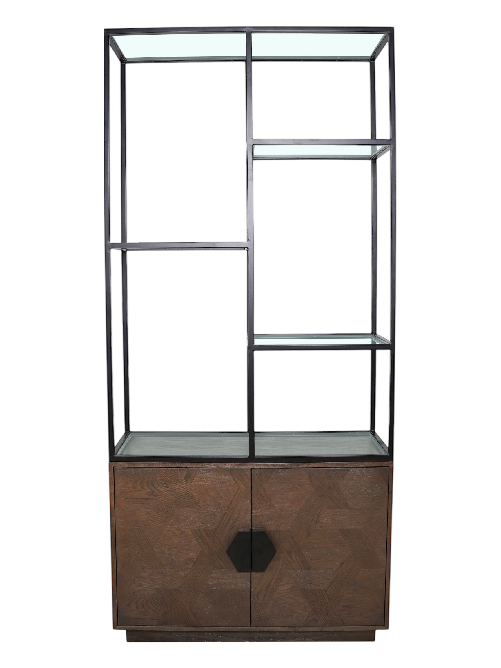 Jorge 2 Door Bookcase Brown / Black With Glass Shelf