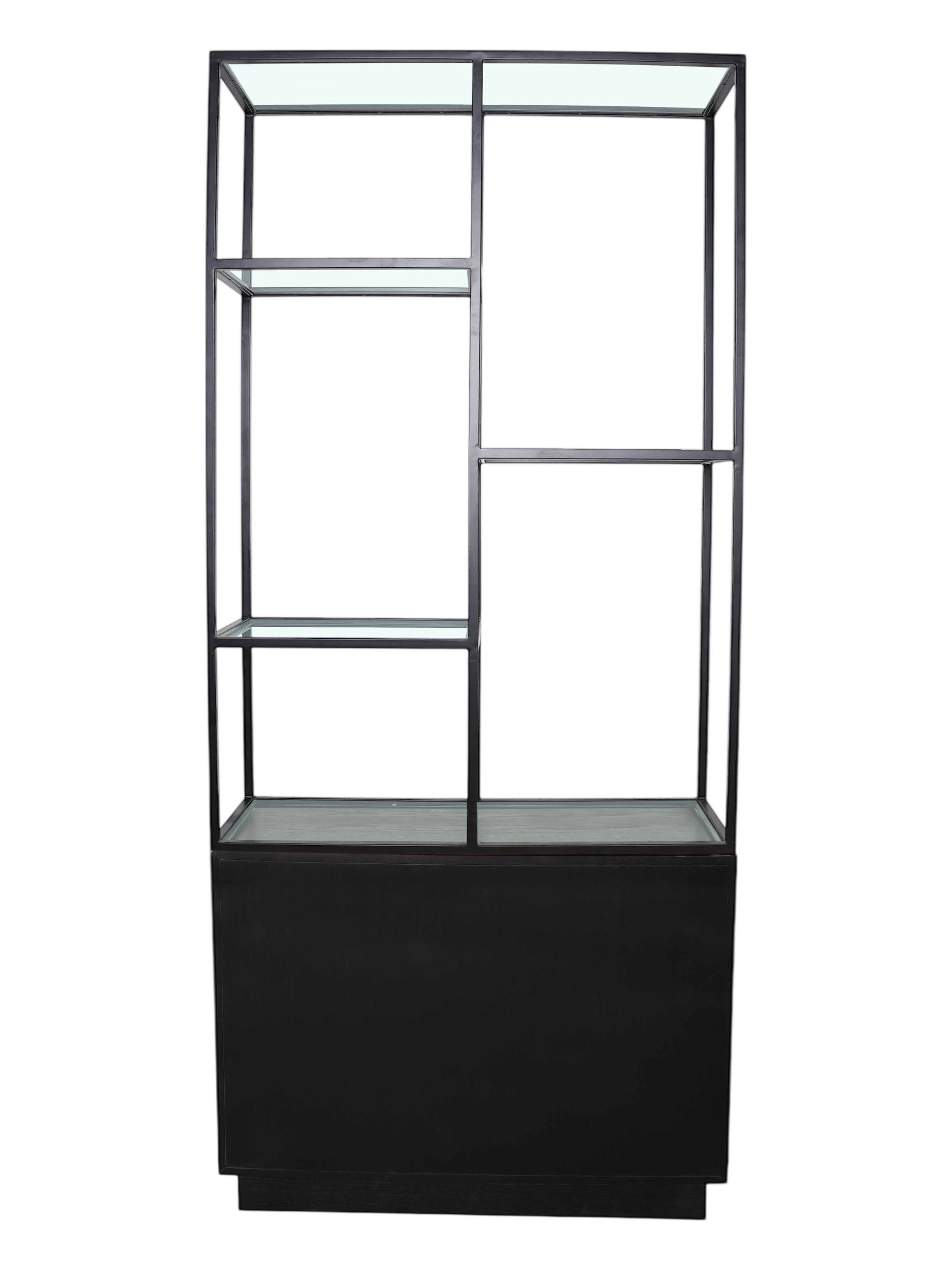 Jorge 2 Door Bookcase Brown / Black With Glass Shelf