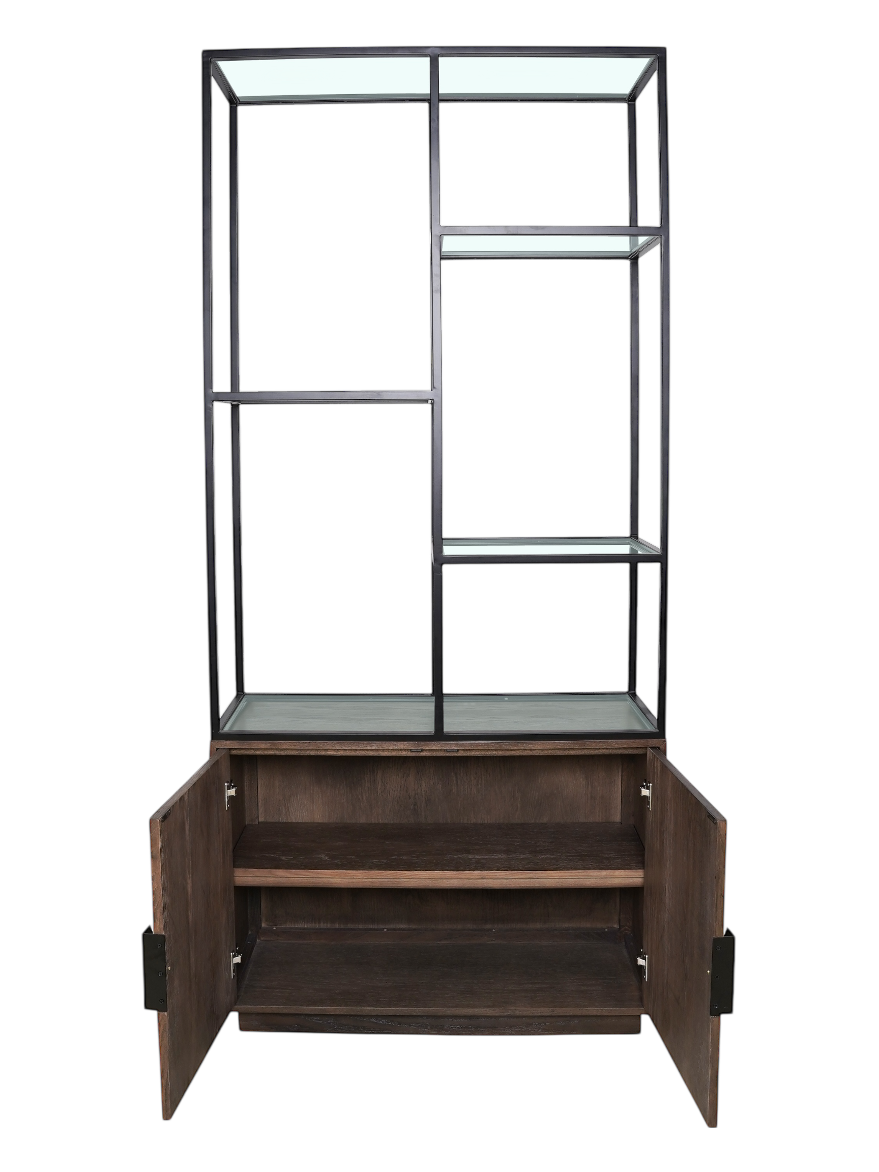 Jorge 2 Door Bookcase Brown / Black With Glass Shelf